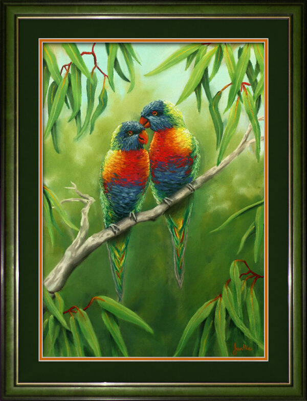 animals-birds-rainbow-lorikeet-love-pair-pastel-drawing-peter-jantke-art-1000