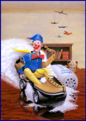 Characters - Mischievous Clown Riding a Skate - Book Illustration and Children's Art Print