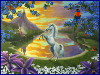 Characters - A Unicorn in a Fantast Art Settings - Book Illustration and Childrens Art Print