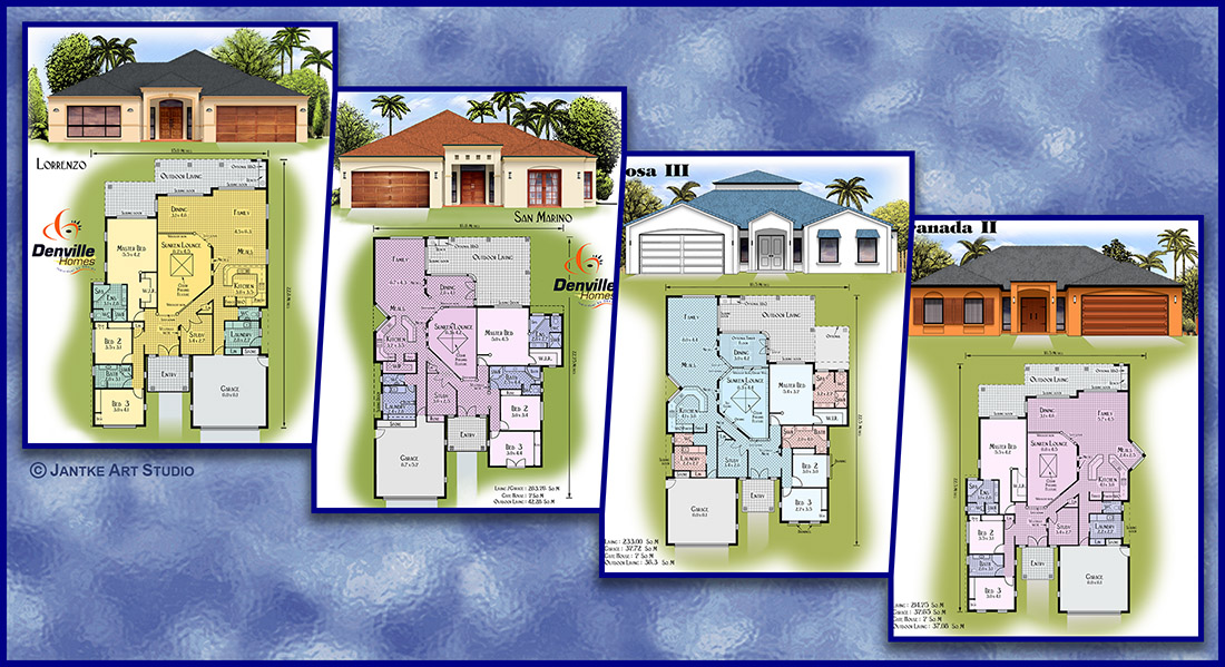 Real Estate - Illustrated House Designs with Layouts - Sales and Promotion