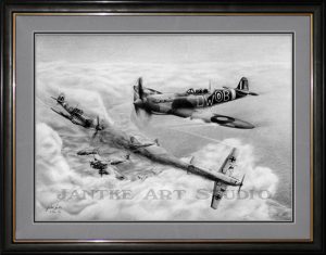 15-seconds-main-spitfires-battle-of-britain-dog-fight-pencil-illustration-peter-jantke-art-studio
