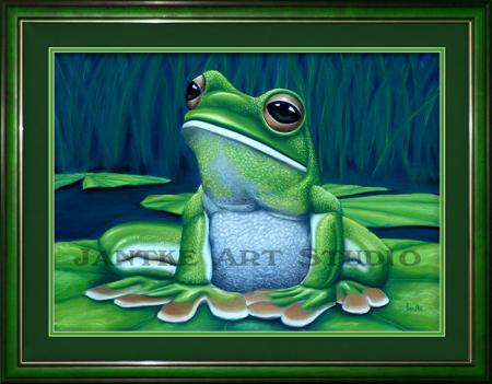 green-tree-frog-main-australian-native-sitting-pastel-painting-peter-jantke-art-studio