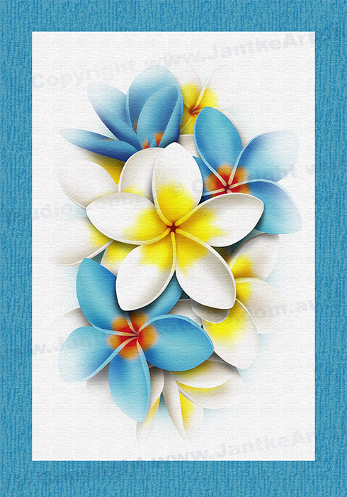 PRC024BL-main-jas-flower-frangipani-plumeria-bouquet-blue-jantke-art-print