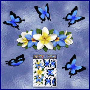 ST046BL-1-open-jas-frangipani-plumeria-flowers-centre-butterflies-blue-white-JAS-Stickers