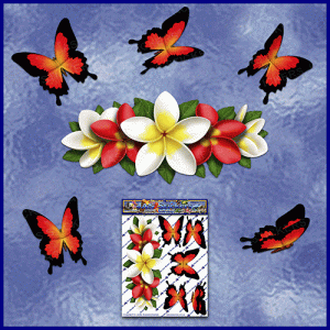 ST046RD-1-open-jas-frangipani-plumeria-flowers-centre-butterflies-red-white-JAS-Stickers
